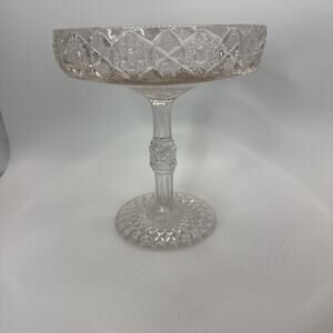VTG Indiana Pink Cut‎ Glass Diamond Point Pedestal Compote Candy Dish dish